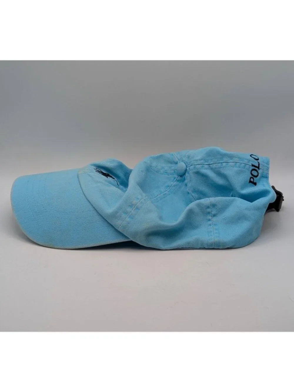Vintage Polo Ralph Lauren Hat Light Blue Pony Logo Leather Strap Y2K Nautical